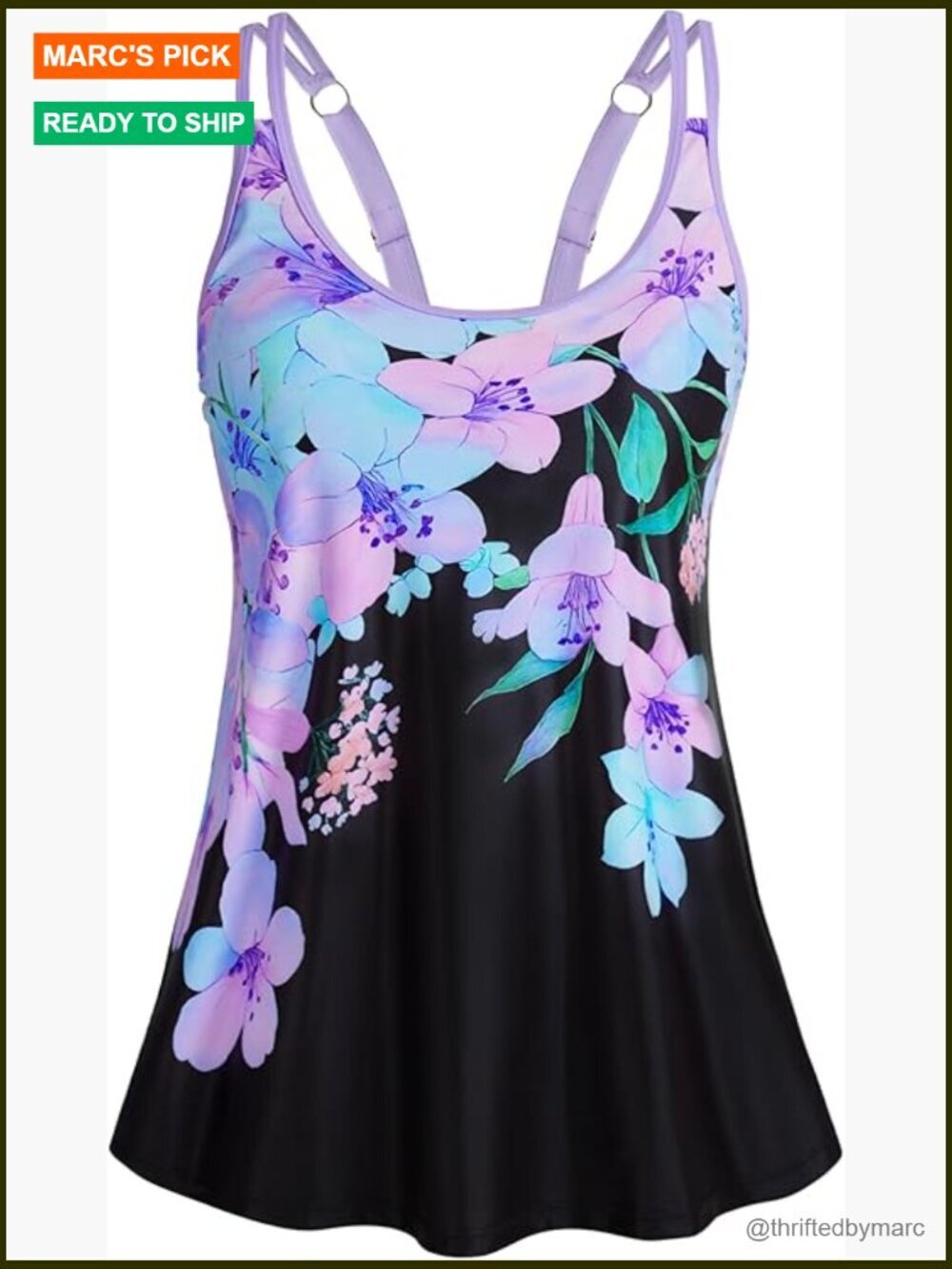 Flowy Tankini Top Removable Padded Swim Top Loose Fit Modest Bathing Suit
